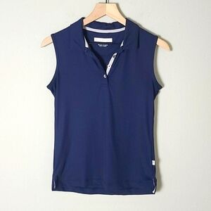 Maggie Lane Ribbed Navy Blue Shortsleeve Polo